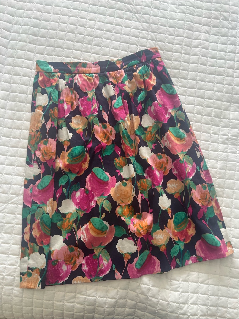JCrew Floral A-Line Skirt in Multi Pink and Green